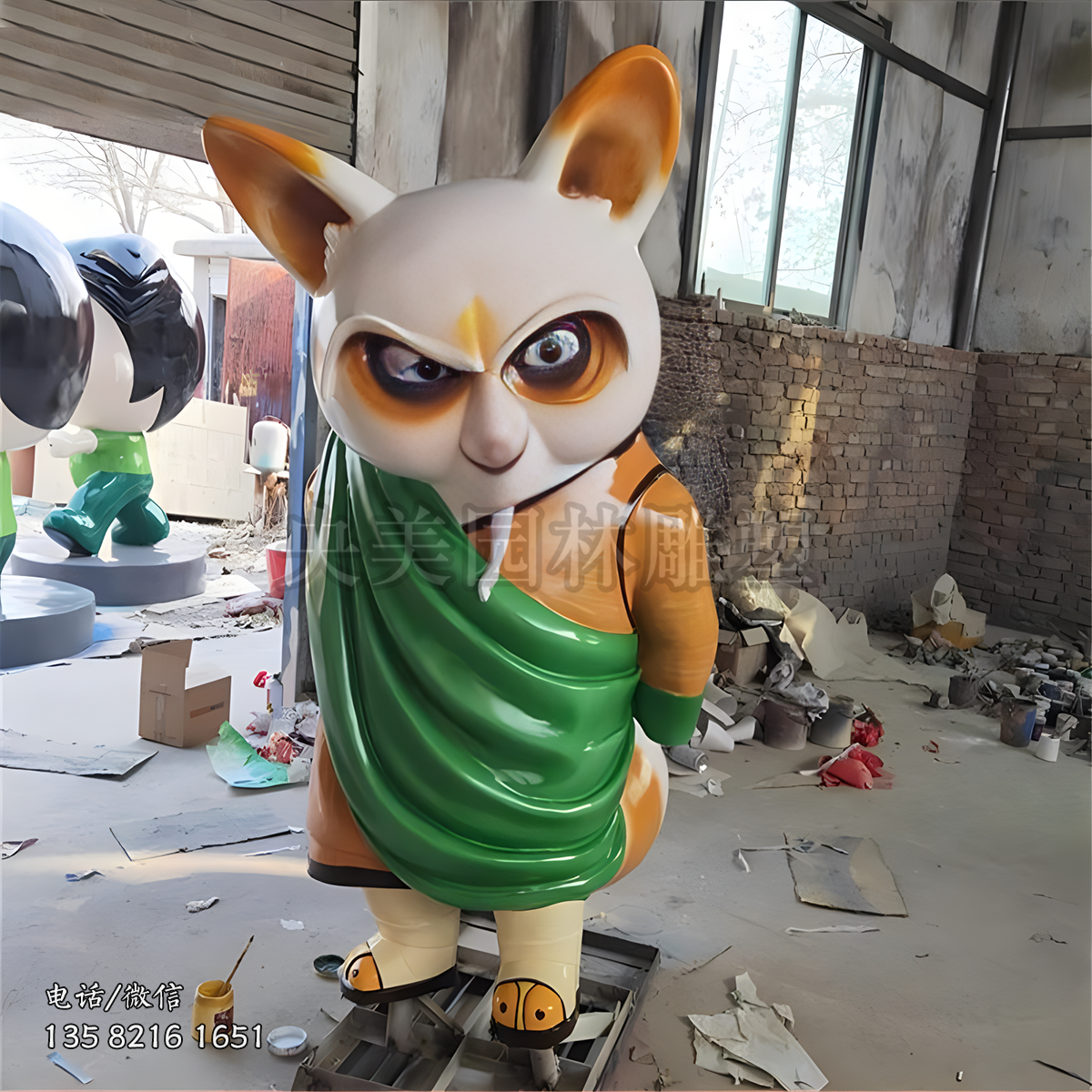 浣熊师傅玻璃钢卡通功夫熊猫系列人物雕塑