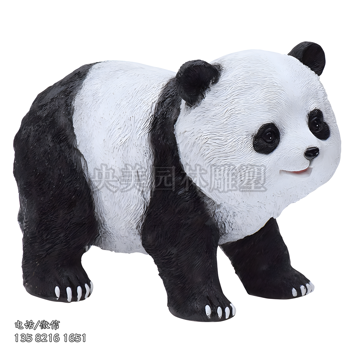 玻璃钢彩绘爬行的毛面熊猫雕塑