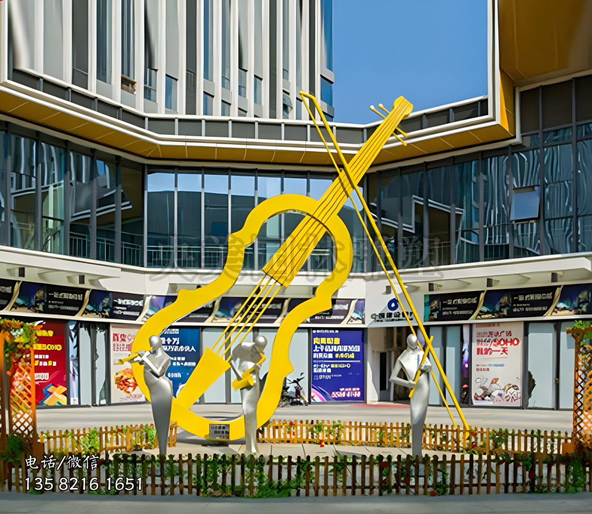 不锈钢抽象大提琴景观雕塑