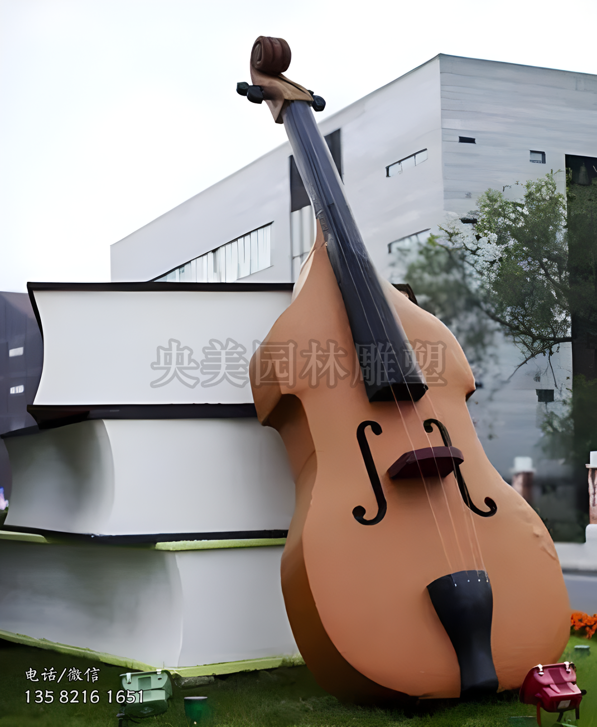 玻璃钢仿真大提琴雕塑摆件