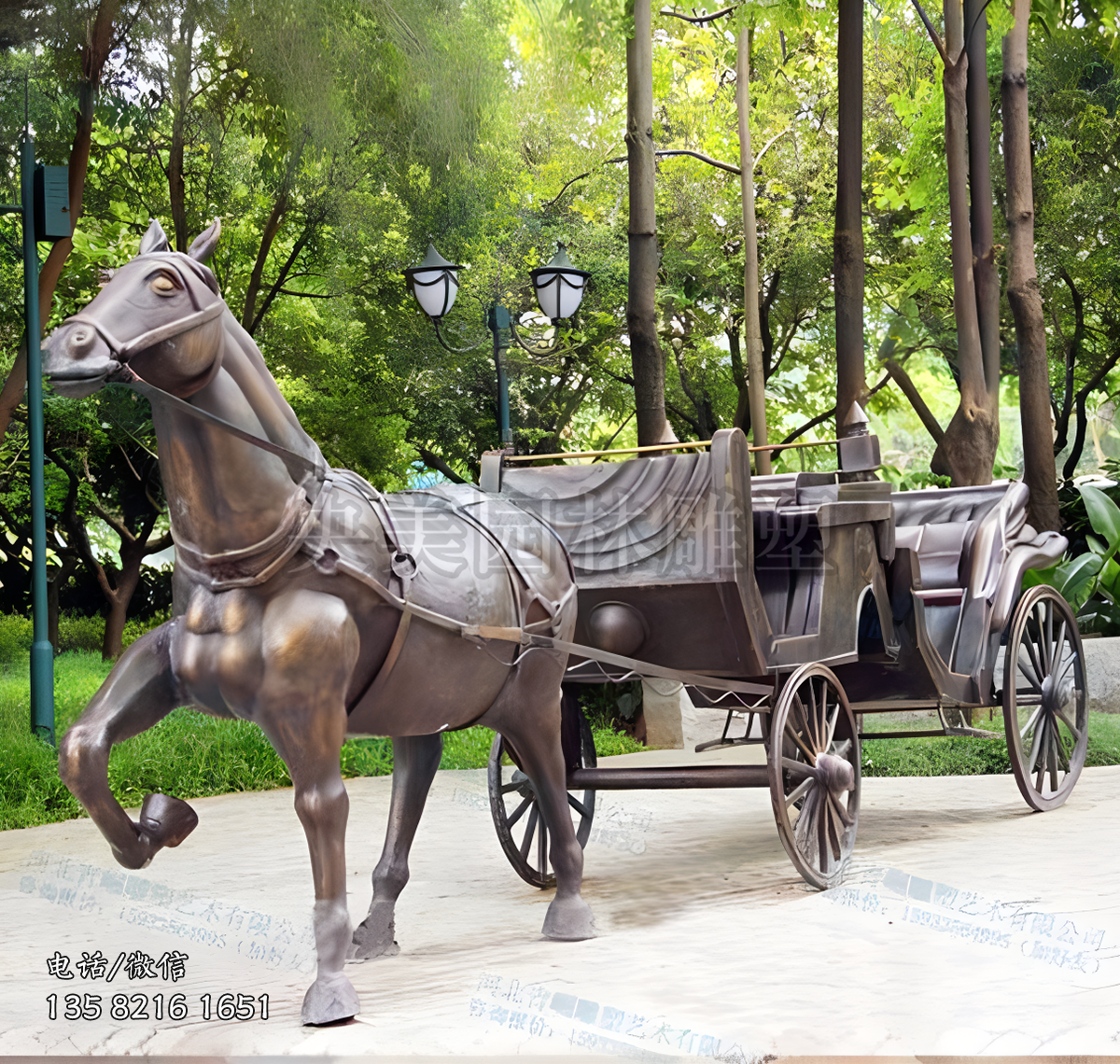 纯铜铸造马车景观雕塑