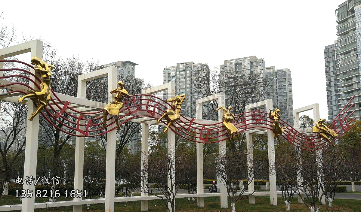 春天的乐章不锈钢五线谱音乐主题雕塑