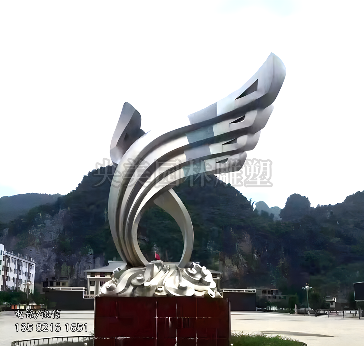 抽象不锈钢翅膀景观雕塑