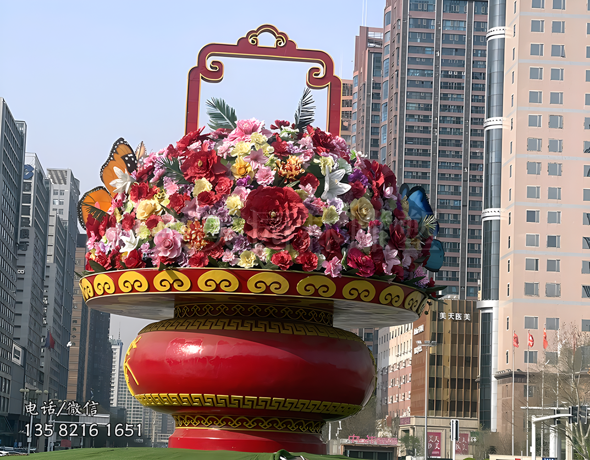 仿真绢花大花篮景观雕塑