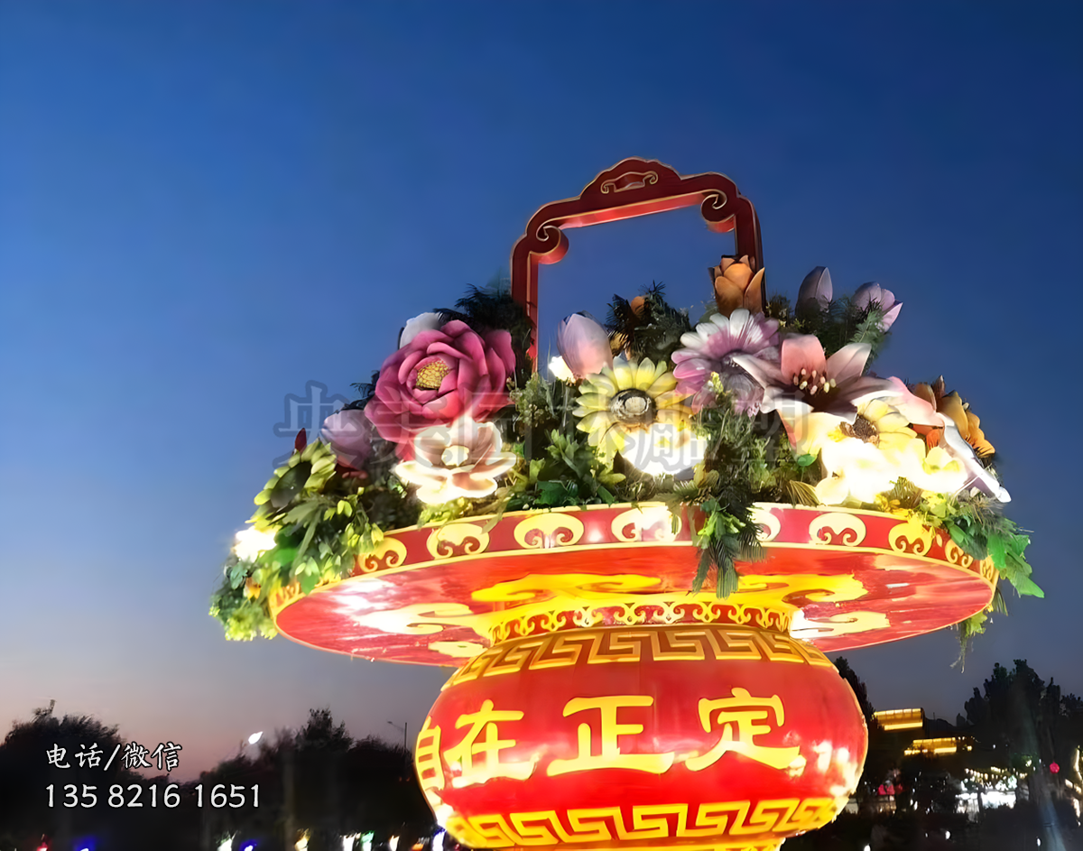 自在正定灯光花篮玻璃钢雕塑
