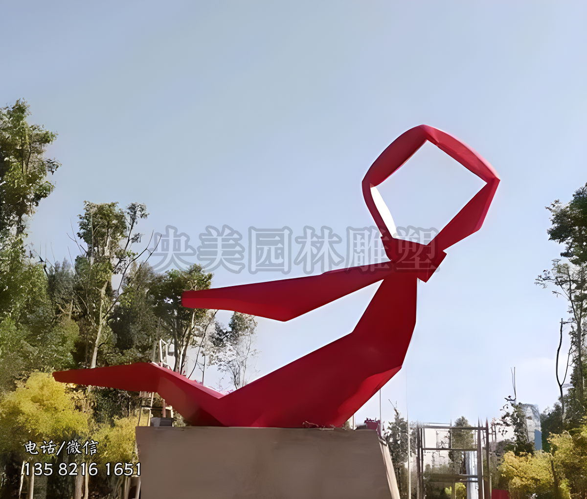 不锈钢几何切面红领巾景观雕塑