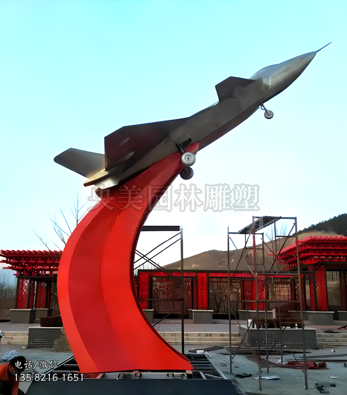 升空不锈钢战斗机景观雕塑