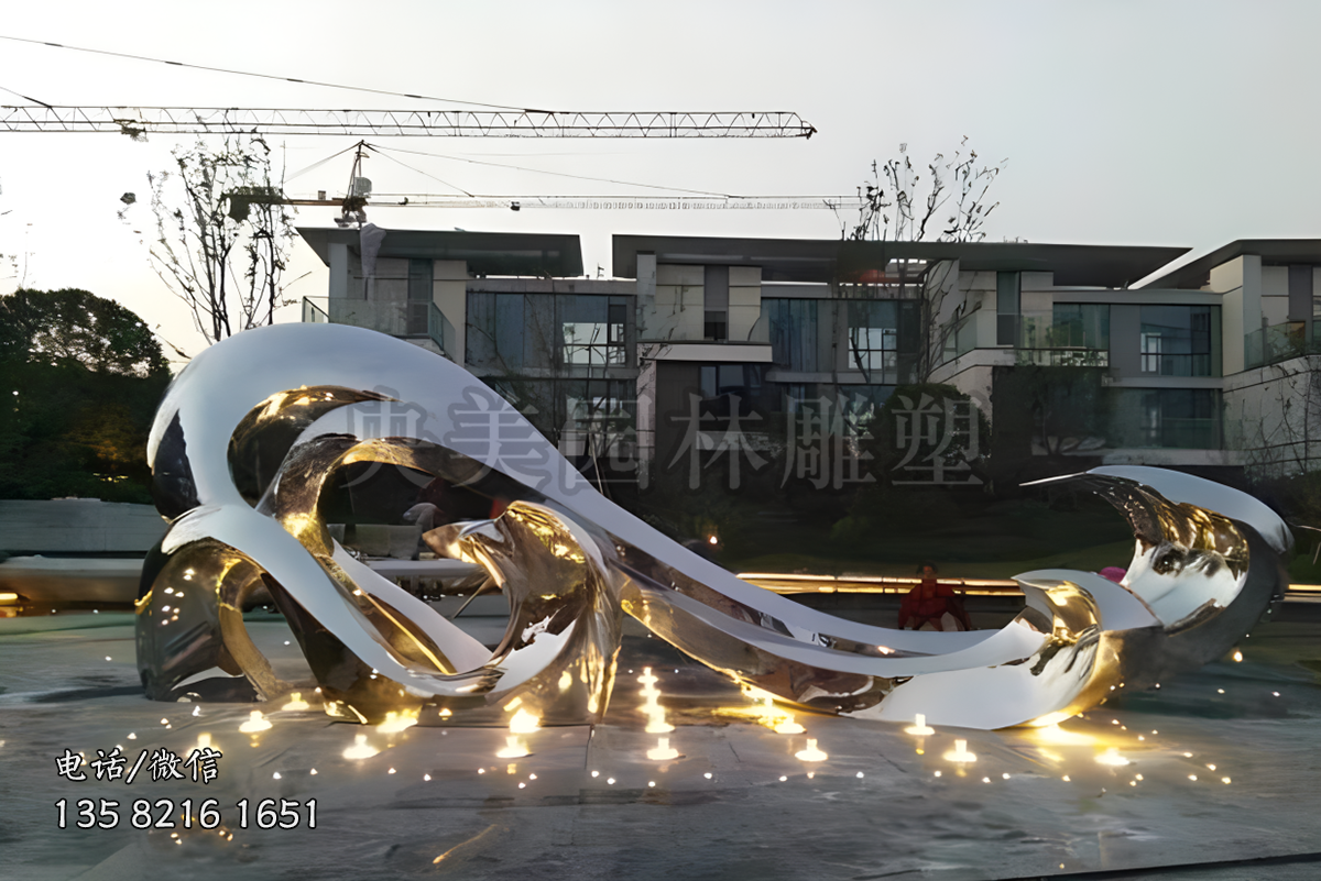 抽象不锈钢镜面浪花景观雕塑