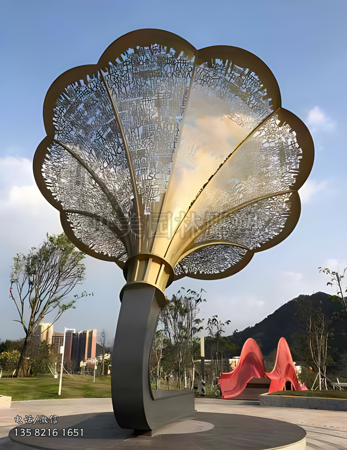 镂空透光不锈钢喇叭景观雕塑