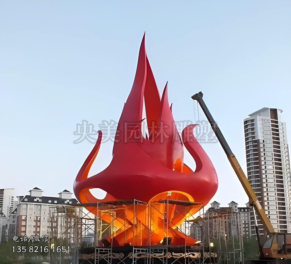 大型不锈钢凤凰造型的火苗（浴火凤凰）景观雕塑