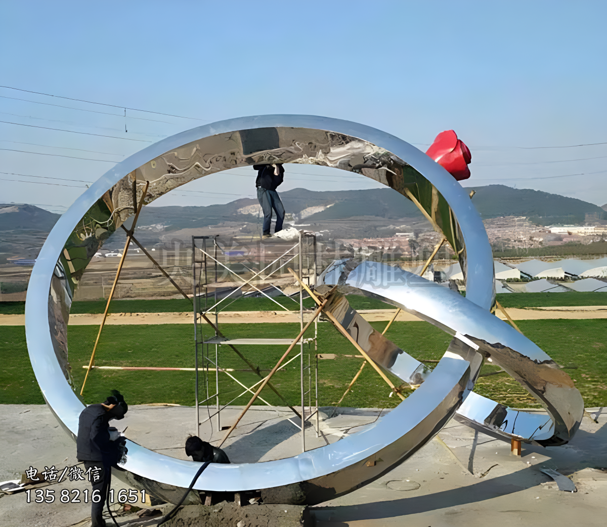 镜面不锈钢戒指圆环雕塑