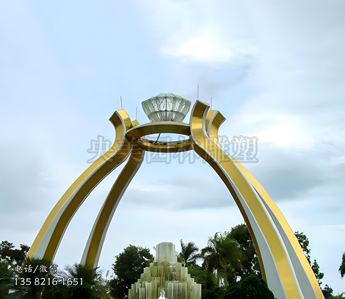 大型不锈钢钻石戒指景观雕塑