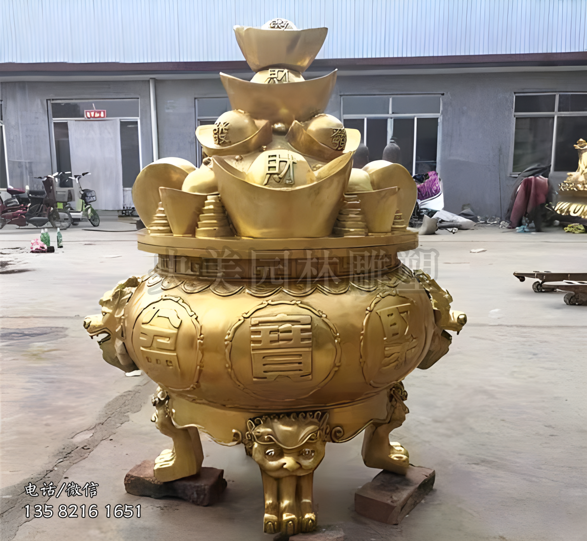 纯铜铸造三足聚宝盆雕塑
