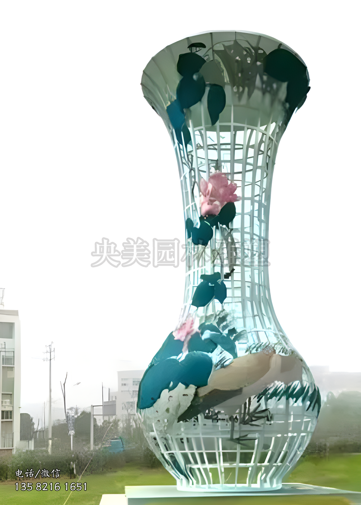 不锈钢镂空花瓶景观雕塑