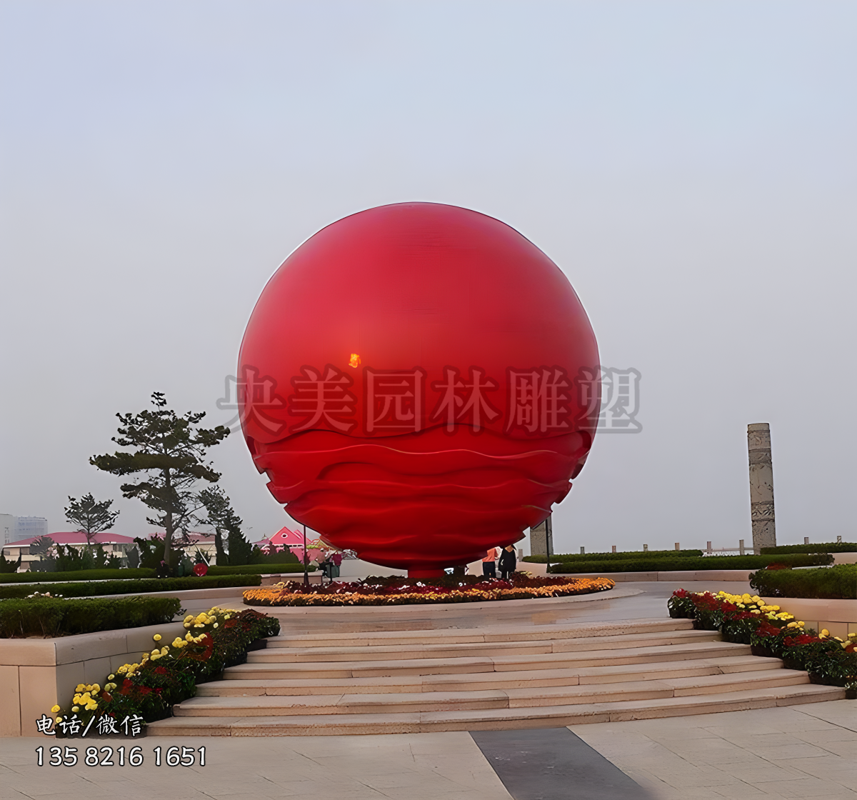不锈钢喷漆红色球体景观雕塑