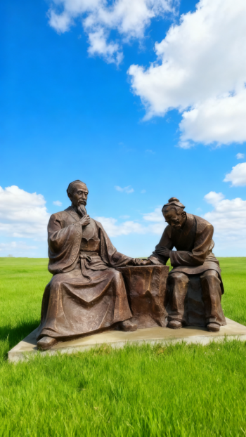 玻璃钢仿铜扁鹊诊脉雕塑