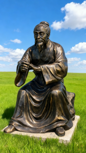 坐姿玻璃钢仿铜扁鹊雕塑
