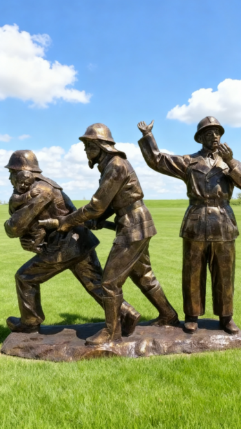 玻璃钢仿铜消防员雕塑 (2)