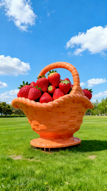玻璃钢仿真草莓果篮雕塑