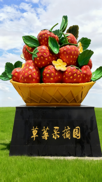玻璃钢仿真草莓果篮雕塑