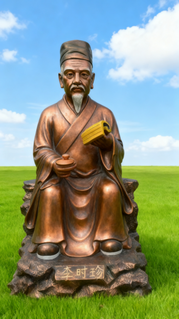 玻璃钢仿铜李时珍雕塑 (2)
