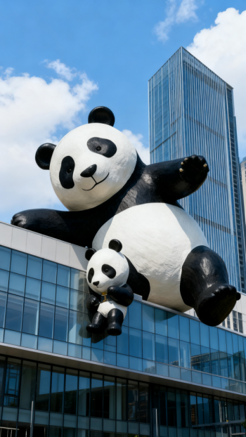 玻璃钢仿真母子熊猫雕塑 (1)