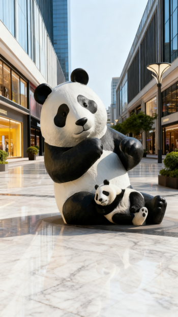 玻璃钢仿真母子熊猫雕塑 (2)