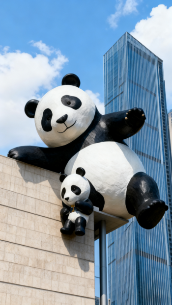 玻璃钢母子熊猫雕塑 (8)