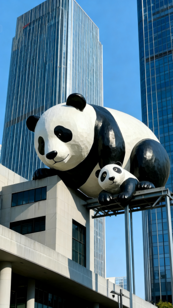 玻璃钢母子熊猫雕塑 (9)