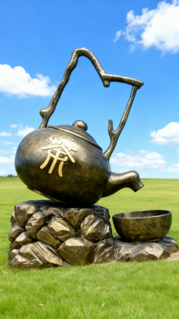 玻璃钢仿铜茶壶雕塑 (2)