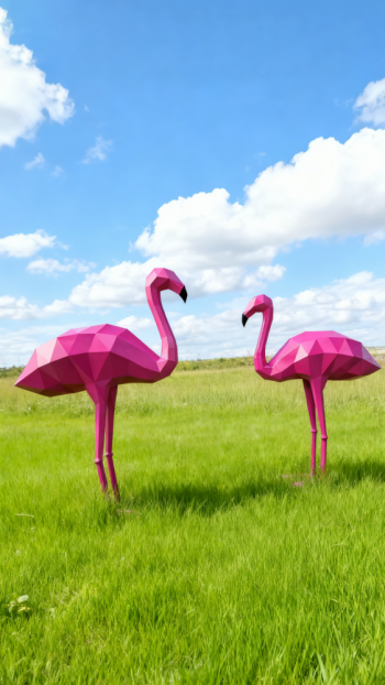 玻璃钢几何块面火烈鸟雕塑 (2)