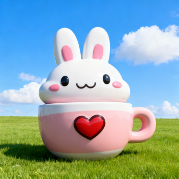 玻璃钢卡杯子兔子通雕塑