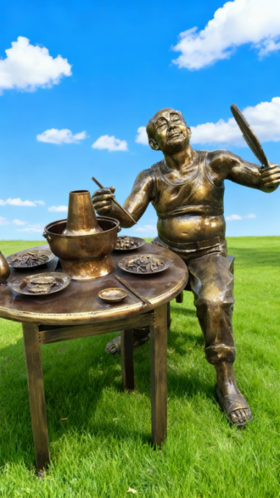 仿铜玻璃钢吃火锅雕塑
