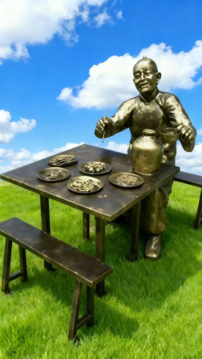 仿铜吃饭人物雕塑