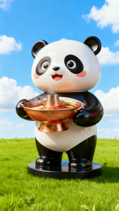 火锅店卡通熊猫雕塑