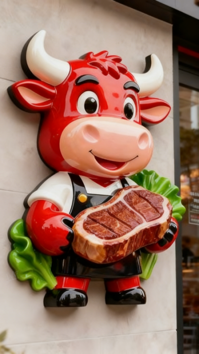 牛排店卡通小牛美陈装饰雕塑