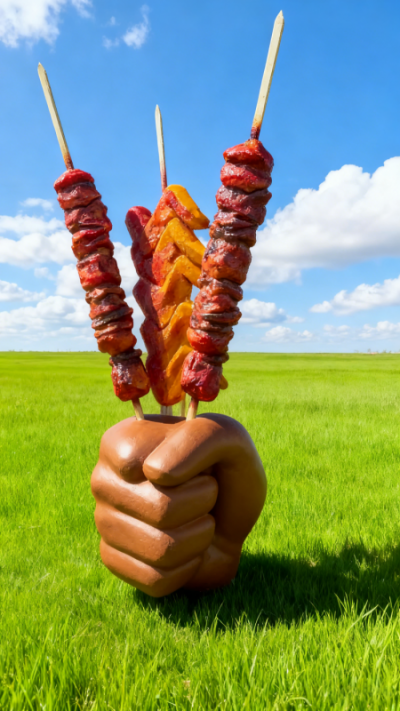 手拿烤串玻璃钢雕塑