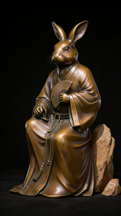 兽首人身铸铜生肖卯兔雕塑