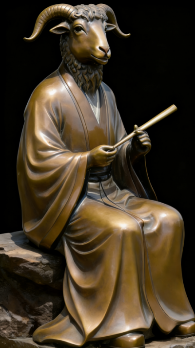 兽首人身铸铜生肖未羊雕塑