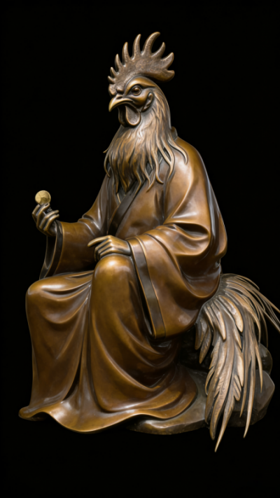 兽首人身铸铜生肖酉鸡雕塑