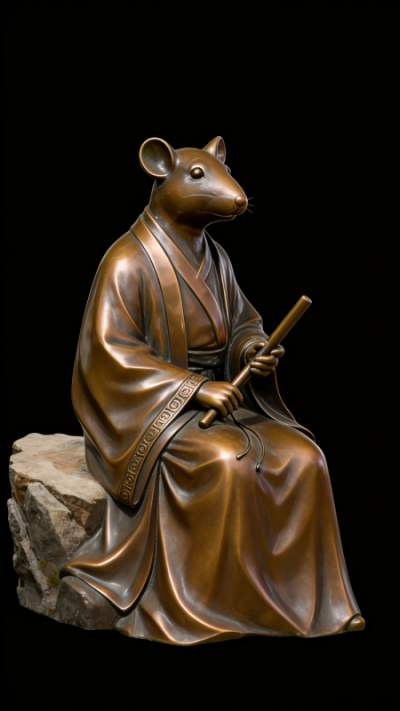 兽首人身铸铜生肖子鼠雕塑