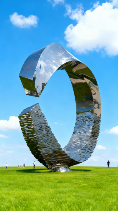 大象不锈钢镜面C型圆环景观雕塑