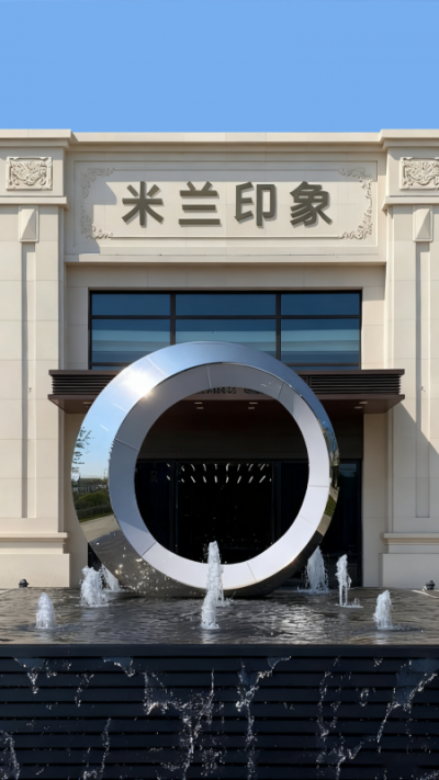 地产喷泉不锈钢镜面圆环雕塑