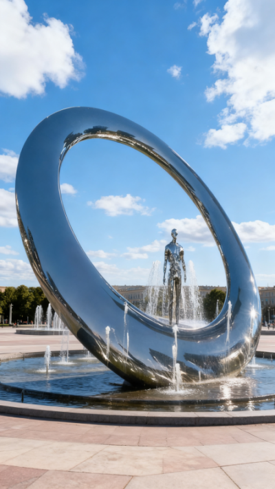 喷泉不锈钢镜面圆环雕塑