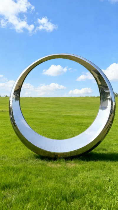 镜面不锈钢月牙圆环雕塑