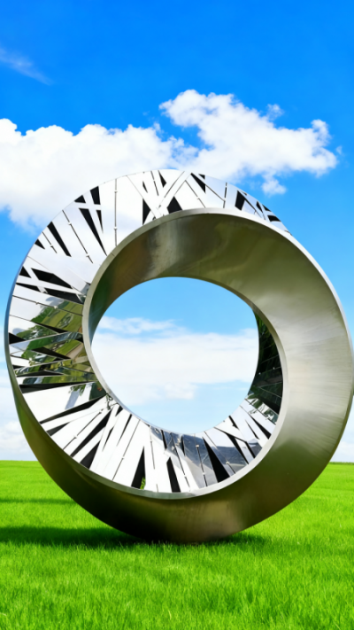 镜面不锈钢镂空异形圆环雕塑