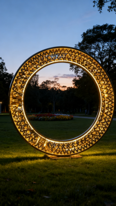 镂空不锈钢发光圆环雕塑