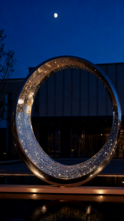 镂空不锈钢发光圆环雕塑