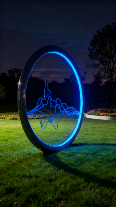 镂空不锈钢发光圆环雕塑