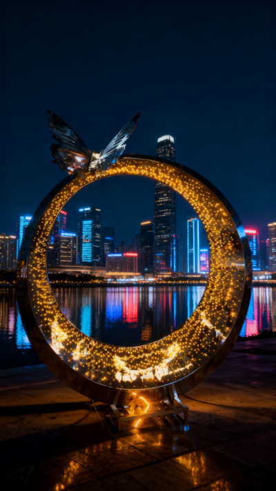 镂空不锈钢发光圆环雕塑